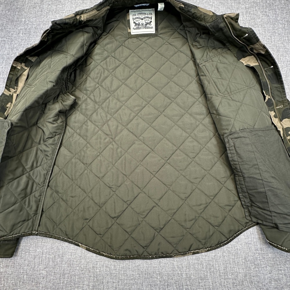 Levi's Cotton Diamond Quilted‎ Shirt Jacket Mens XL Green Camouflage Zip Shacket - Picture 6 of 13